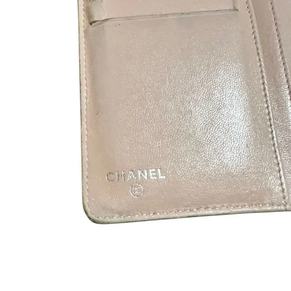 Black pink Chanel lamb skin long quilted bifold wallet card holder